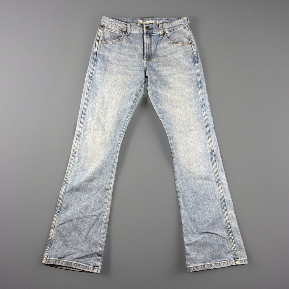 Wrangler Retro Slim Bootcut Jeans Mens 31x34 Light Wash Stretch 77MWZTN Cowboy